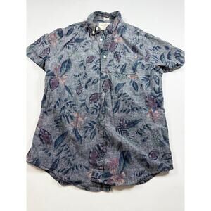 Linen Shirt Mens Small Hawaiin Floral Short Sleeves Button Down Hollister